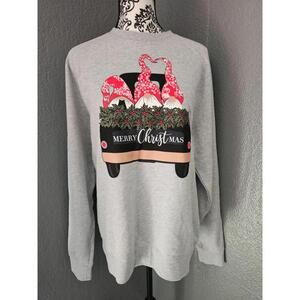 New Women's Love M Faith Gnome Pullover Sweater Size Medium USA Gray Christmas